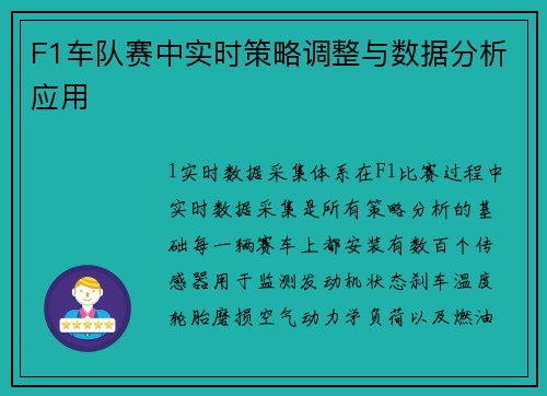 F1车队赛中实时策略调整与数据分析应用